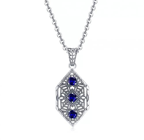 silverhalsband pdants för dam 100% med safir 3 stenar blad fin hona