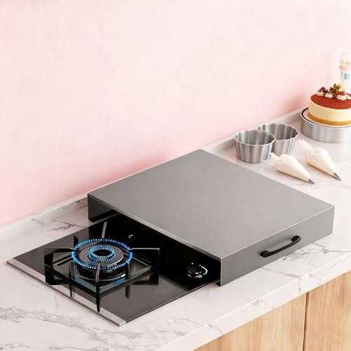 Hob Covers for Gas Cookers Universal Carbon Steel Gas Stove Cover Plate with Handles for Small Homes, Apartments and Kitchens(Grey,L15.75xW18.9xH3.54IN)