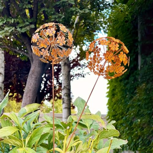 WRQIOO 2 Stck Gartenstecker Blume Rost, Gartenstecker Metall Naturrost, Gartendeko Rost, Cortenstahl Deko Garten, Ro-st Deko fr Garten, Terrasse, Balkon, Vorgarten & Au?enbereich