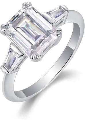 KnSam Echt Gold Antragsring Gold 750, Klassiker Zierlich Partnerringe mit Moissanit Rechteckschliff, Platin PT950 Trauringe, Gr.47-65