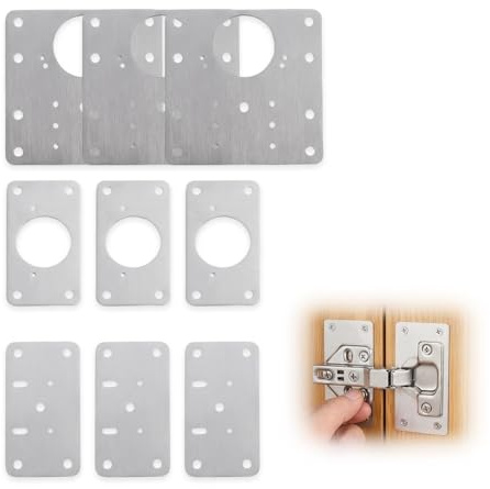 9PCS Cabinet Hinge Repair Plate Kit with Screws, Stainless Steel Kitchen Cupboard Door Hinges Repair Plate with Holes, Flat Fixing Joining Mending Plates Brackets for Wood Furniture