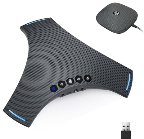 Conference Speaker and Microphone - Bluetooth Speakerphone with Daisy Chain, 360° Omnidirectional Voice Pickup, Echo & Noise Cancellation, Support USB, Wireless Dongle, for Meeting Room, VoIP Call