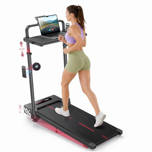 Cinta de Correr Hometro 3.0 CV Plegable con Inclinación 7%, 12 km/h, Pantalla Dual y Pasamanos Ajustables para Escritorio