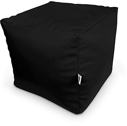 Natalia Spzoo Sitzwürfel aus Kunstleder 33×33×33 cm – Leichter Sitzhocker/Fußhocker, Sitzwürfel für Kinder & Erwachsene, wasserabweisend, mit Reißverschluss, Füllung Styroporkügelchen (Schwarz)