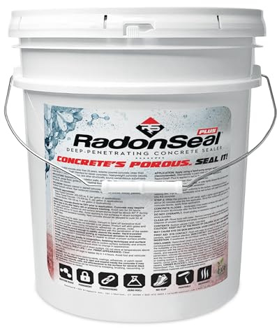 RadonSeal Plus Deep-Penetrating Concrete Protectant Sealer, Reduces Basement Moisture & Radon Gas, Strengthens Concrete, Outdoor/Indoor, Paintable - 5 Gals