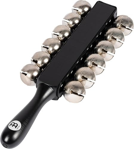 Meinl Percussion Sleigh Bell, Schwarz und Silber (SLB12) | 12 Stahlglocken, 1 Griff, Holz und Stahl