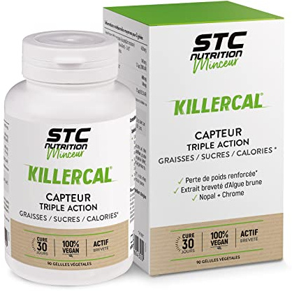STC NUTRITION - Killercal® - Capteur Triple Action Graisse/Sucre/Calories - Active la perte de masse grasse - Réduit l'apport calorique et l'appétit - Vegan - Pilulier de 90 Gélules Végétales