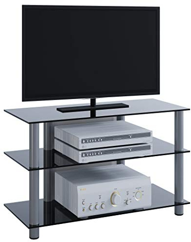 VCM TV Rack Lowboard LCD LED Konsole Fernsehtisch Möbel Bank Glastisch Tisch Schrank Aluminium/Schwarzglas Sindas