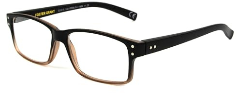 Foster Grant Men's Thomson Rectangular Reading Glasses, Brown/Transparent, 59 mm