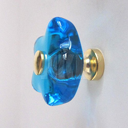 1 Stück Möbelgriff Möbelknopf für Schranktür o. Schublade, hellblau, klares Glas, Sockel aus Messing poliert, + Schraube, ø= 33/35mm, Höhe = 28mm, Sockel-ø = 14mm, hochwertig, Art.-Nr. 42000-2-506