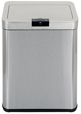 Echtwerk Sensor-Abfalleimer, Mülleimer Sensor, Touchless Abfalleimer, elektrischer Müllbehälter, Infrarot Bewegungssensor, Soft Close Funktion, Korpus aus Edelstahl, Fassungsvermögen 48 Liter, Silber