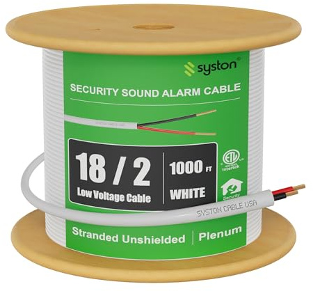 SYSTON 18/2 Fire Security Burglar Station Sound Alarm Control Cable Wire, Plenum-Rated CMP/CL3P Unshielded 100% Copper Stranded UL/ETL,UV Resistant RoHS for Indoor/Outdoor Low Voltage Applications Use