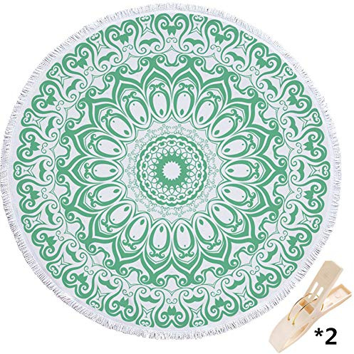 Morbuy Strandtuch Rund Mandala Groß Damen Mädchen Kinder Jungen Polyester Quaste Strand Yoga Matten Tapestry Überwurf Tischdecke Picknickdecke Tragbare Badetuch Unisex (150 * 150cm,H)