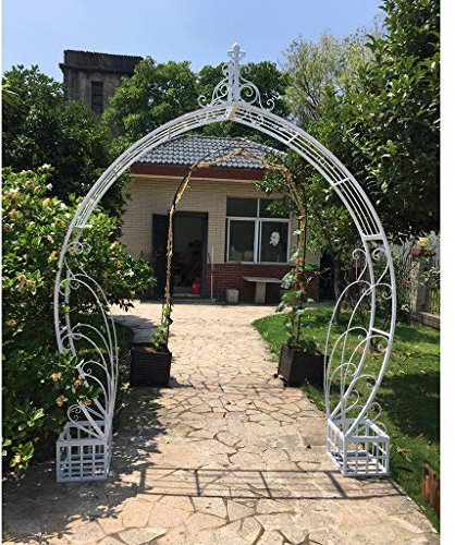 Yclty Arche de Jardin Ronde avec Jardinières Porte de la Lune (230cm) Arceau à Rosiers Style Classique - pour Grimper Les Vignes et Les Plantes, Blanc