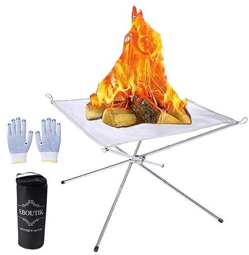 eBoutik - Portable Steel Mesh Fire Pit with Gloves & Carry Bag – Folding Outdoor Campfire Grill for Xmas, BBQ, Camping, Bonfires – Compact & Durable – Gift for Christmas