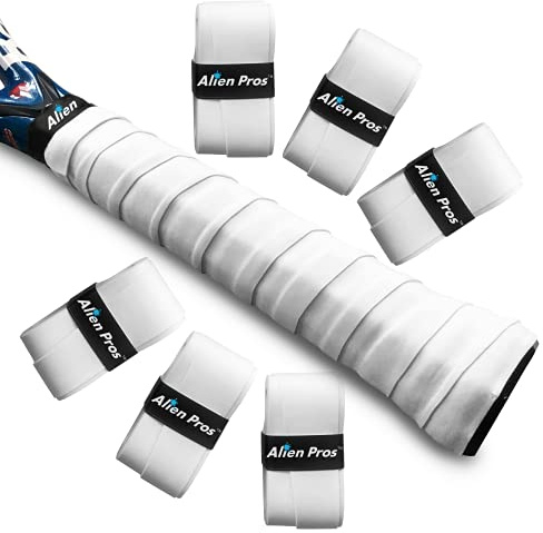 Alien Pros Tennis Griffband (6 Griffe) - Vorgeschnittenes Tennis Griffband für EIN leichtes Griffgefühl - Bekleben Sie Ihren Schläger für höchste Leistungen (6 Griffe, Weiß)