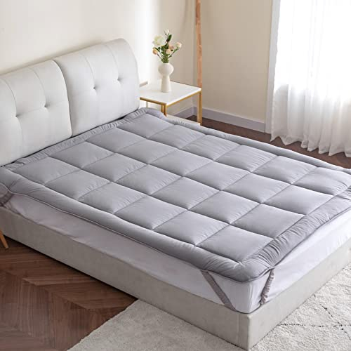 Threads For Bed® Atmungsaktiv Matratzen Topper Unterbett 140x200 aus Baumwolle Gewebe -Grau Washbare Matratenauflage für Komfort & Fernhalten von Schmutz Matratzenschoner für Matratzen & Boxspringbett