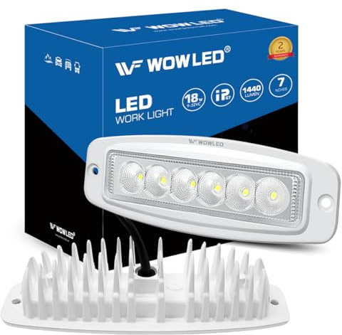 WFPOWER Flush Mount Boat LED Light Spreader, 2 Pack 7.3 Inch Marine Spotlights, Deck Dock Flood LED Work Light Bar, White Finish Light Bar for Boat Pontoon Fishing Truck SUV 4x4 12V 24V