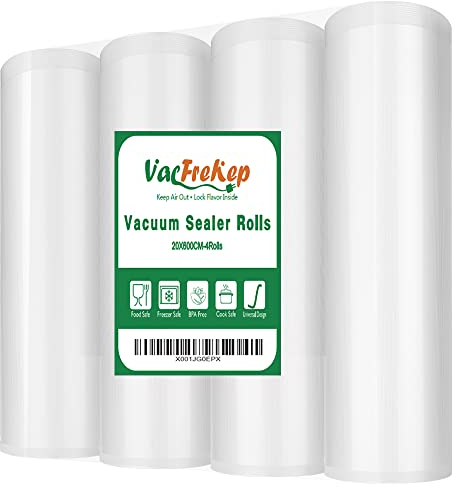 VacFreKep 4 Folienrollen 28x600cm Vakuumierrollen für Lebensmittel,BPA-Frei Vakuumierbeutel Sous Vide Beutel Folien für Vakuumierer und Folienschweißgeräte Geeignet