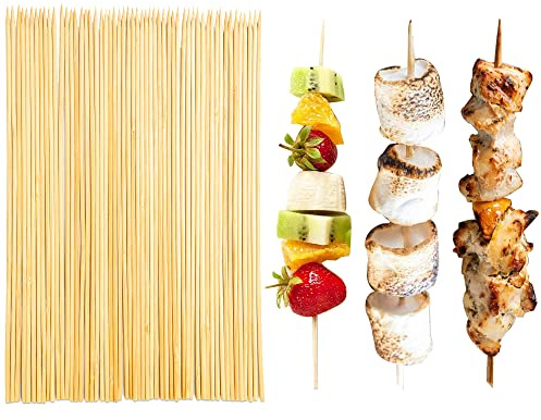 600 PCS Natural Wooden Bamboo Skewers Bamboo Sticks Barbecue Skewers Toothpick for Marshmallow Smores Roasting Chocolate Fountain Kebab BBQ Forks Roaster For Hot Dog Appetizer fruit Candy Floss (30cm)