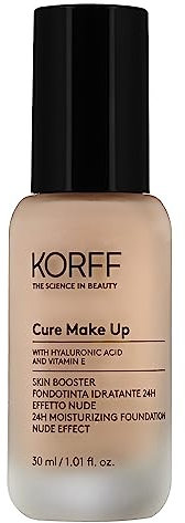 Korff Skin Booster Fondotinta Idratante 24h, Effetto Nude con Acido Ialuronico e Vitamina E, Texture Sottile e Setosa, Coprenza Bassa, Nude 06, Confezione 30ml