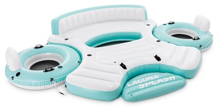 Intex Laguna Splash Island Outdoor Floating Water Raft with 2 Detachable Solo Lounge Tubes, Connectors, Built-in Cupholders, and Grab Handles, Blue