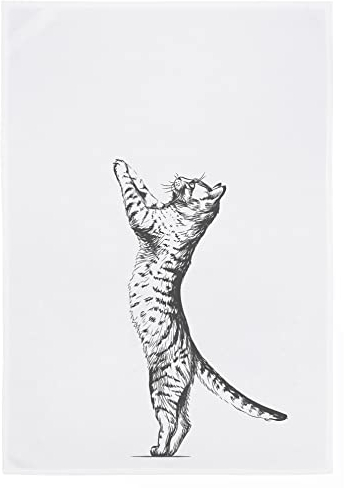 WESTCRAFT Maritime Geschirrtücher, lustige Sprüche/Küchen-Handtuch - Dish Towel Vintage Küchen Deko aus 100% Baumwolle 50 x 70 cm (Stehende Katze weiß)
