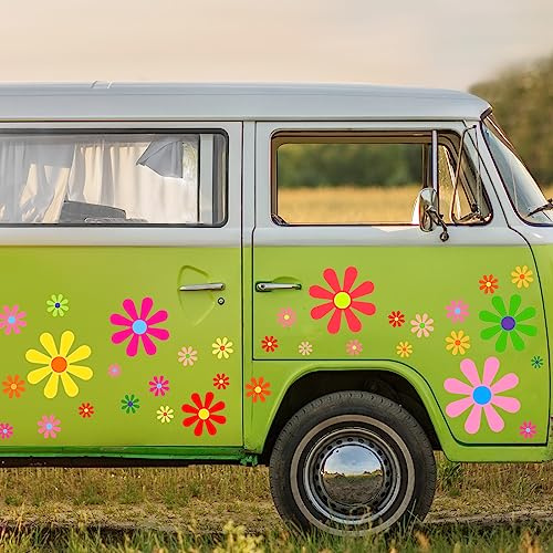 Fuutreo 12 Sheets Daisy Stickers 130 Pcs Flower Car Decals Self Adhesive Vinyl Retro Butterfly Flower Car Sticker for Bumper Mirror Window Clings Laptop Wall Decoration(Multicolor,Daisy)