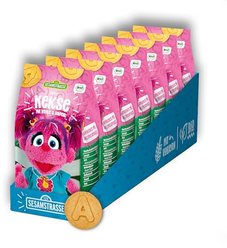 Sesamstrasse Bio Haferkekse mit Vanille, Abby Kekse mit Vanille und Hafer, 7 x 125g Beutel, Kekse Großpackung, leckerer Snack als Knabberartikel, bio (7er Pack)