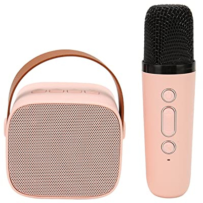 Bluetooth Speaker Microphone Set, Portable Karaoke Machine for Kids Adults Party with Rechargeable Battery, 5H Playback, Perfect for Family, Party, Speech (Pink)