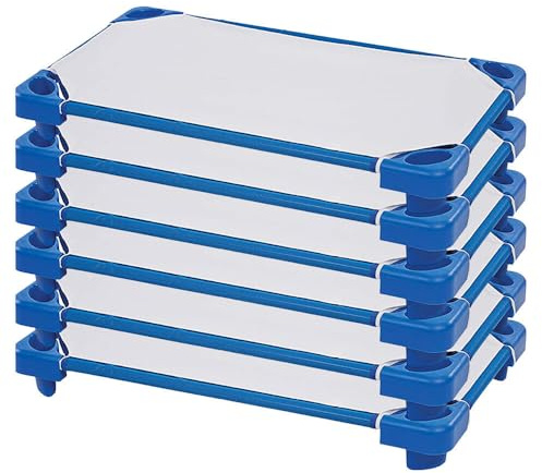 Infanity - Pack de 6 Cunas Apilables para Guardería y 6 Sábanas Bajeras para Cuna Apilable – Cuna Apilable para Guardería 132cm x 58cm x 15cm y Sábana Bajera 132cm x 58cm