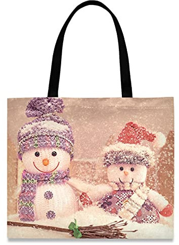 874 Einkaufstaschen 40X50Cm, Süßes Süßes Weihnachten Mit Zwei Schneemännern Einkaufstasche Bedruckt Einkaufsbeutel Faltbar Canvas Tasche Für Freunde Herren Büro