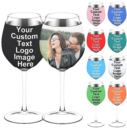 HooAMI Personalized Wine Glass Sleeve,Wine Glass Covers Reusable Neoprene Drink Holders for Wedding,BBQ,Beach Party,Birthdays (Custom, 8.6 * 11cm-50pcs)