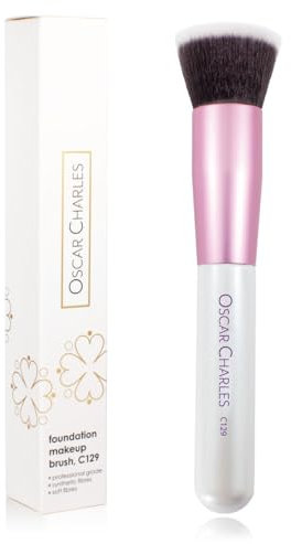 Oscar Charles Foundation Brush C129, Flat Top foundation brush for liquid Makeup Brush Pink/White