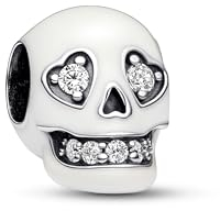 Pandora Moments Charm Crâne en argent sterling avec zircones cubiques transparentes et émail blanc phosphorescent