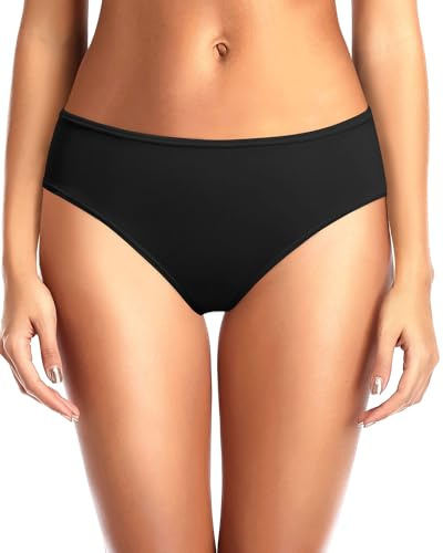 Zmart Women Standard Bikini Bottoms Full Coverage Bathing Suit Low Rise Swim Low Waisted Swimsuit Bottom Black M