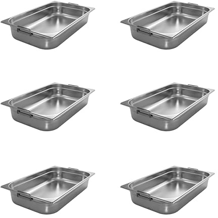 AcMax 6 Stück GN 1/1 Gastronormbehälter GN-Behälter Edelstahl 16 Liter Tiefe 100mm FALLGRIFF