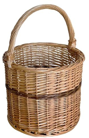 OKAFFAREFATTO MADDALONI Cesto Vimini Tondo con Manico per Spesa Funghi e Raccolta — Diametro 27 cm h 26 — Leggero Resistente Multiuso