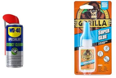 WD-40 Specialist Contact Cleaner Spray - Precision Electronic Cleaning Solution for Switches, Relays & Gorilla Super Glue, 15g – All Purpose, Impact Tough & Fast Setting with Anti-Clog Cap