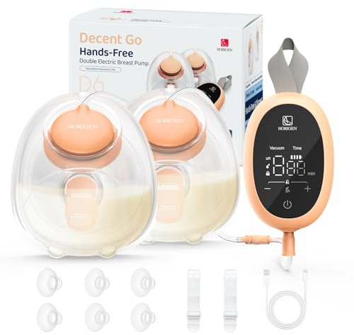 Wearable Hands Free Breast Pump D6, Portable Breastfeeding Pumps with 3 Modes & 9 Levels, Strong Suction Discreet Low Noise Electric Breast Milk Pump, 15-25mm Double-Sealed Flange