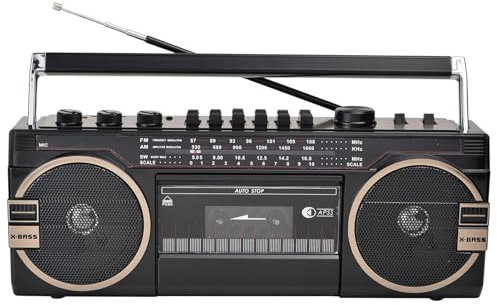 Bärbar Boom Box-bandspelare, Retro Bluetooth-kassettbandspelare med volymjusteringsknappar, AM/FM-radiohögtalare, USB/TF-kortuppspelning, för familjeresor black