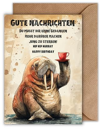 WBdesignz Walross Geburtstagskarte mit Umschlag - Lustige Happy Birthday Karte mit Spruch Witzig Geburtstag Karte (DIN A6)