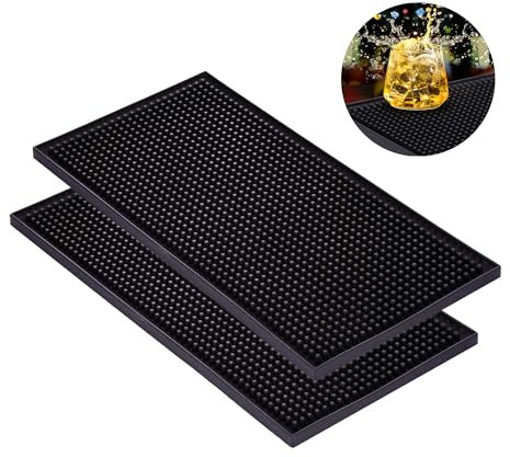CiciIng 2 tappetini da bar 30 x 15 cm, in gomma, per scolapiatti, per caffè, troppopieno, ad asciugatura rapida, per bar, cucina, caffetteria, ristoranti, banconi (nero)