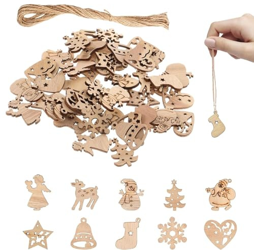 Holzanhänger Weihnachten 200 Stück Mit 10m Juteschnur, Weihnachtsanhänger Holz Set, Holzdeko Weihnachten, Für Weihnachtsbaumschmuck & Weihnachtsschmuck, Weihnachtsdeko Tisch