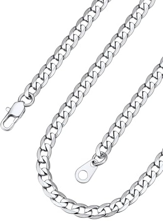 ChainsPro Collier Chaîne Cubaine de Miami pour Hommes Chaîne Maille Gourmette 4MM Ton Argent en Acier Inoxydable 20(51cm) Collier Hip Hop Rappeur Rock Chaîne Curb Link pour Hommes