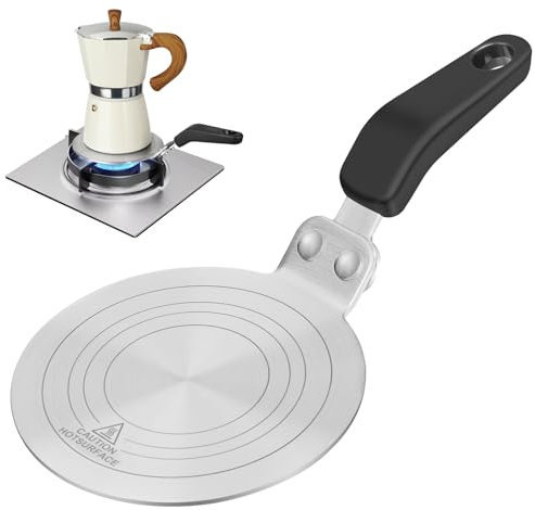 Esilihom Induction Hob Converter Plate, Moka Pot Induction Plate 13cm with Heat Resistant Handle, Stainless Steel Heat Adapter for Coffee Cookware (5 inch)