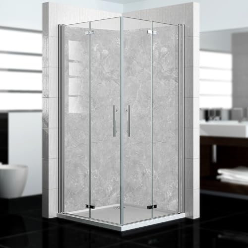 Dedeco Eck-Duschrückwand wasserfest als Badrückwand zum Fliesenersatz, als Dekorwand, Wandverkleidung Duschplatte Motiv: Marmor V24 Aluminium 3mm 2x 200 x 80 cm Standard