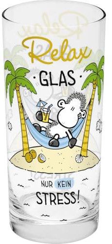 Sheepworld Trinkglas mit Spruch Relax | Glas mit lustigem Motivdruck, 50 cl, Höhe 16 cm | Geschenk zum Geburtstag | 74130