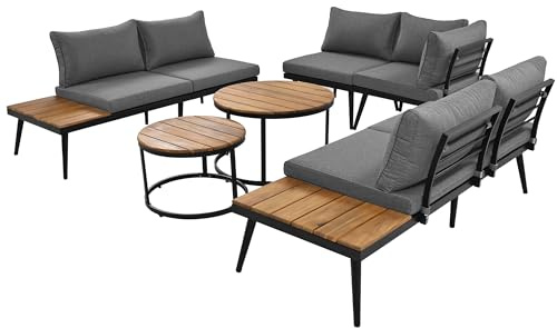 xixiworkshop Gartenlounge-Set für 5-6 Personen, Gartenmöbel, Essgruppe für Terrasse Balkon Garten Indoor Outdoor, Rahmen aus verzinktem Eisen, Essgruppe 6-TLG, (2x2er-Sofa, 2xEinzelsessel, 2xTisch)