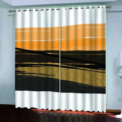 IKDZCM Verdunkelungsvorhang für Kinderzimmer, Schwarz und Gold, Farbdruck, 3D, günstig, modern, Druckvorhang, Wohnzimmer, Schlafzimmer, Zuhause BxH/2x150x250cm vorhänge mit ösen